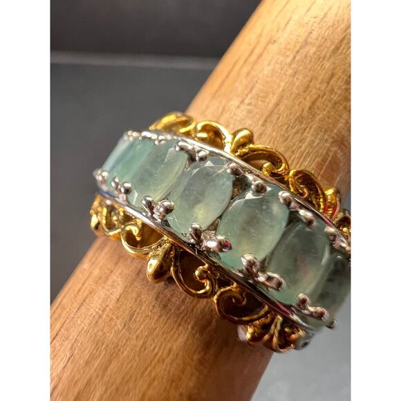 Grandidierite 7 stone two toned sterling silver ring size 5 - Picture 14 of 16